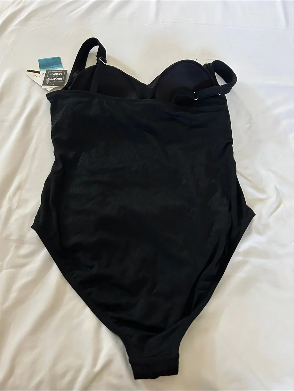 NWT Swim Solutions Black Textured Ruched Tummy Control One Piece - Size 12